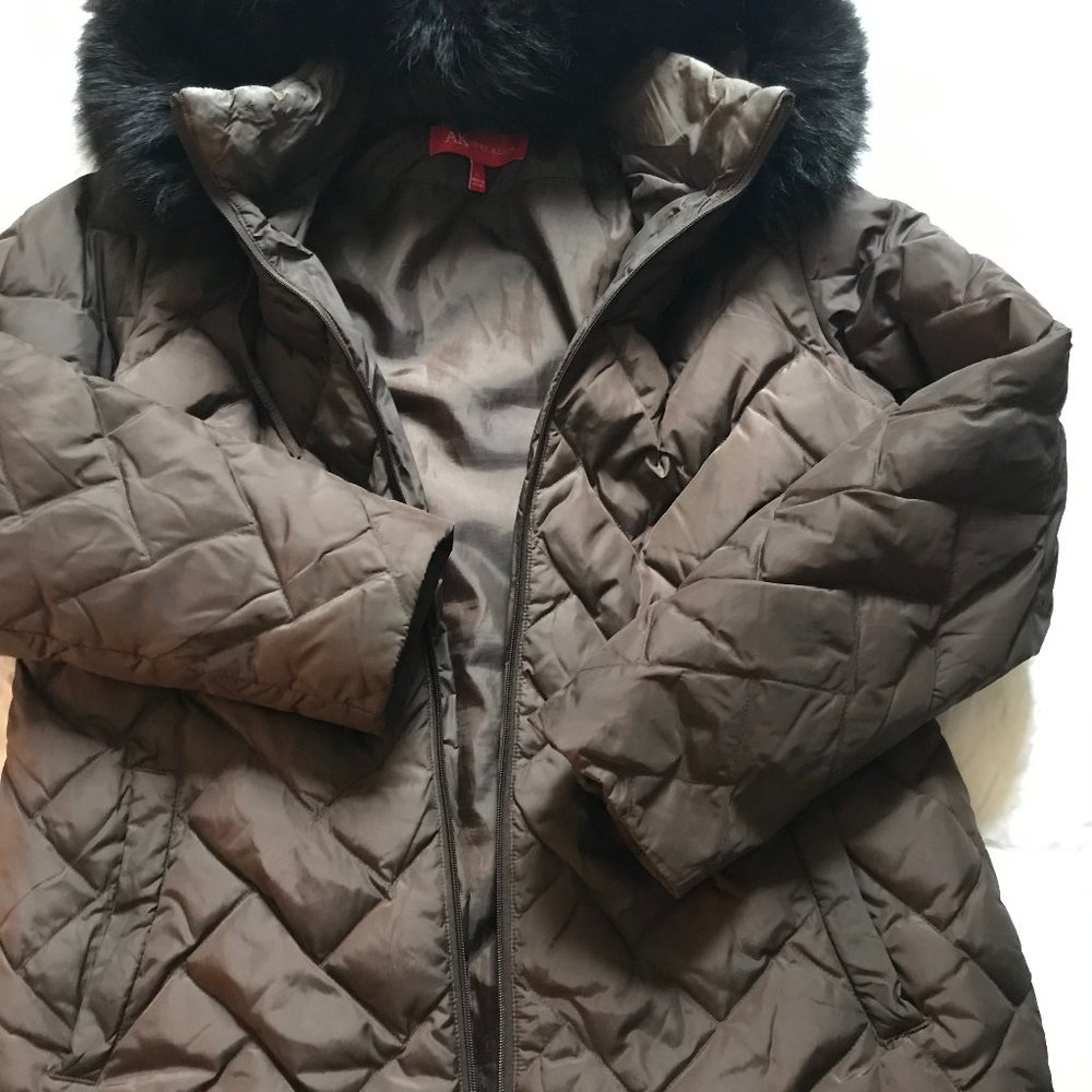 Anne Kline Faux Fur trimmed hooded puff coat